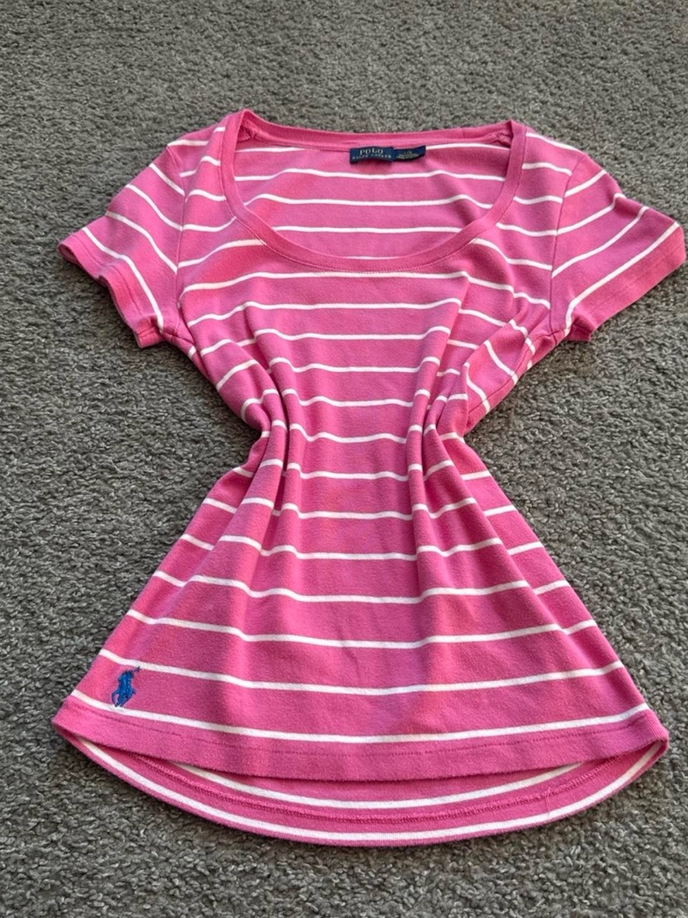Ralph Lauren Pink and White Striped Scoop Neck Tee